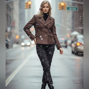 Louben Women's Double Breasted Tweed Wool Blend Blazer Rich Brown Canada Size 10